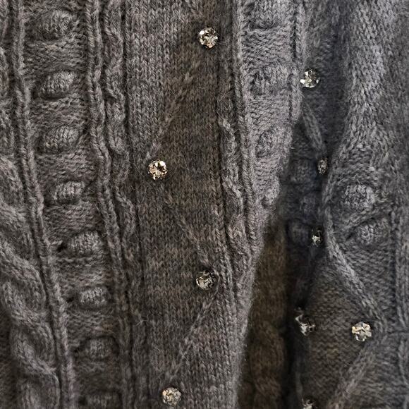 Another Love Carlotta Cable Knit Rhinestone Glam Button-Back Grey XL Dark Gray - Picture 3 of 10